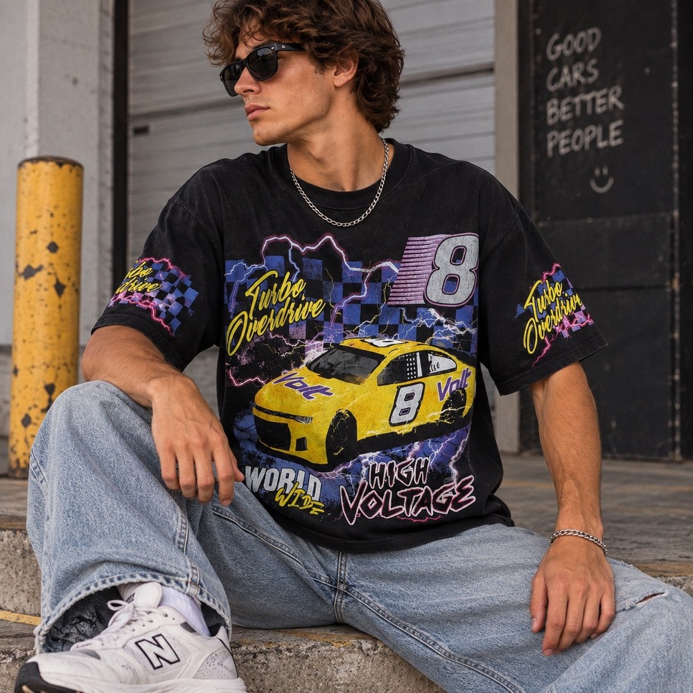 PacSun Turbo Overdrive Graphic T Shirt Large Black Y2K Racing Streetwear